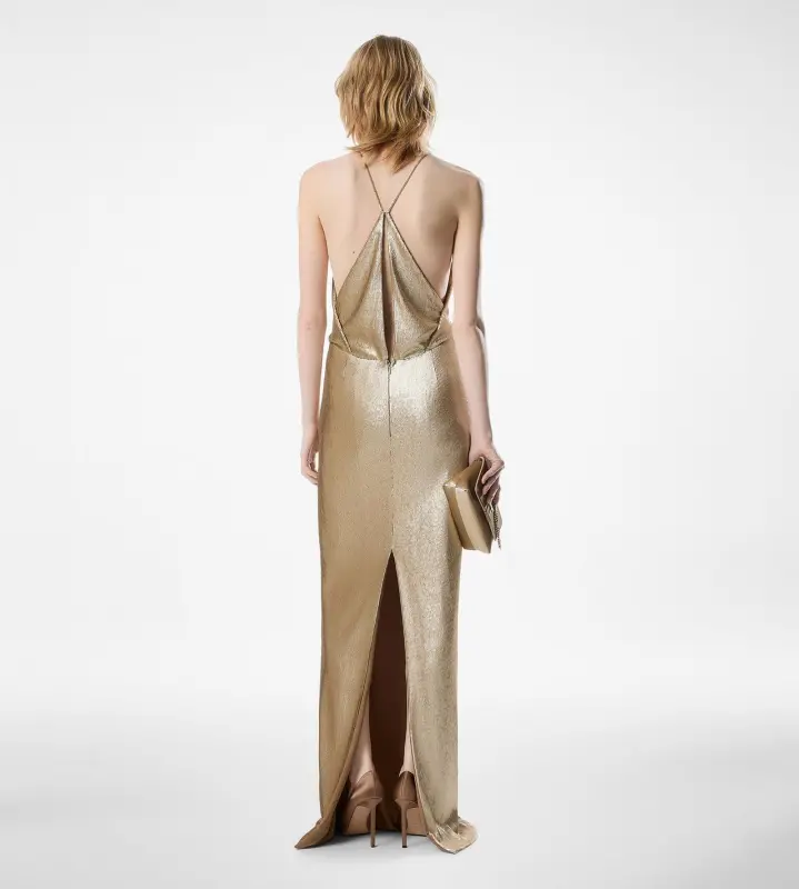 SEQUIN EMBROIDERY V-NECK EVENING DRESS WITH CUT OUT GOLD online